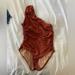 J. Crew Ruched Shoulder One Piece Swimsuit Wildfire | 18